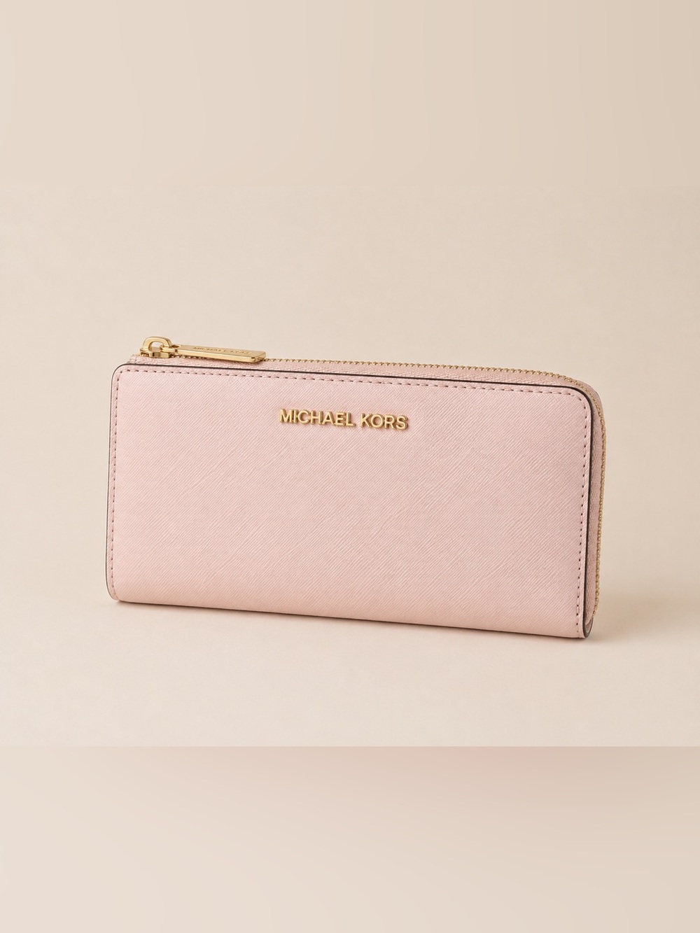 Michael Kors Jet Set Travel 3/4 Zip Wallet Powder Blush Leather